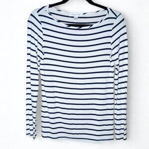 Amour Vert Francoise Marina Boatneck Striped Long Sleeve Top - Navy and White